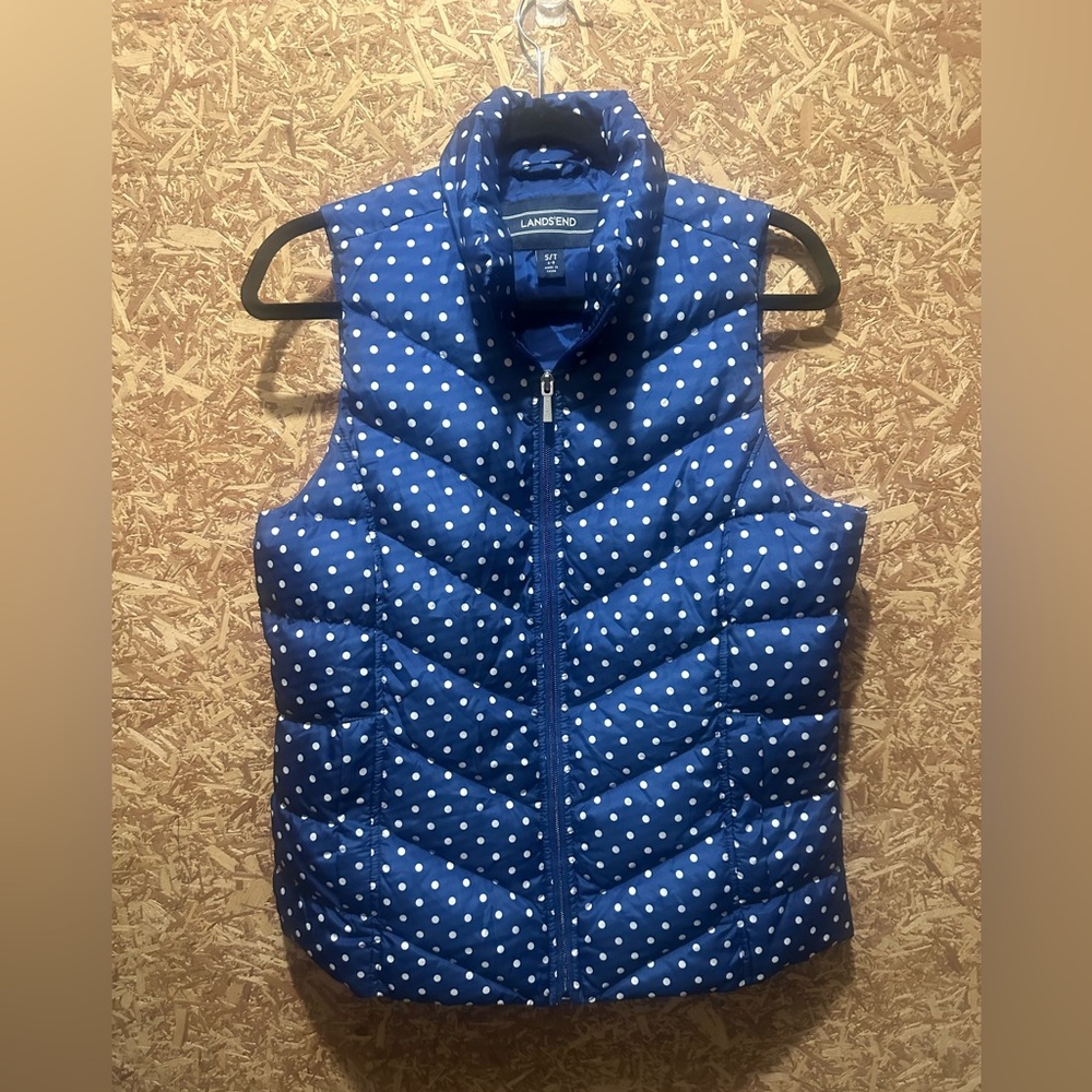 Lands' End Blue Polka Dot‎ Puffer Vest